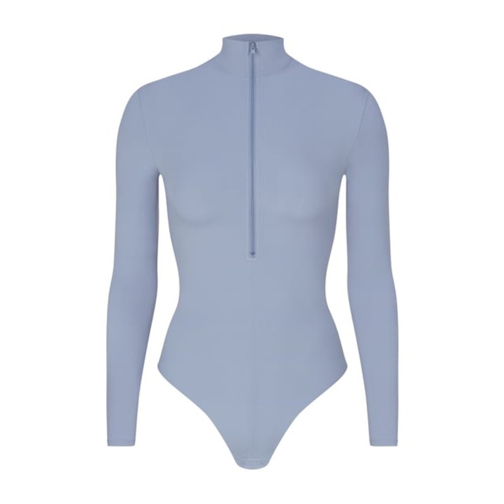 Skims Zip Up Blue Bodysuit in Slate